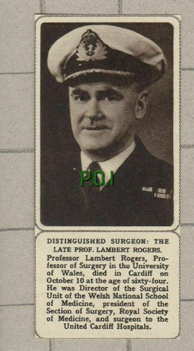Professor Lambert Rogers Surgeon Cardiff Wales Obituary- 1961 SMALL Clipping