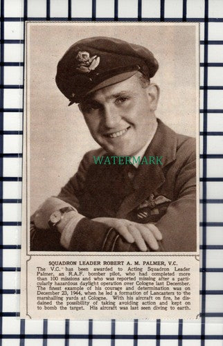 C6264) Squadron Leader Robert A M Palmer RAF Pilot - 1945 Cutting