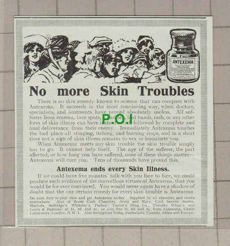 C1736) Antexema Skin Remedy Advert - 1918 Clip