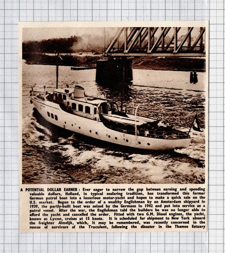 Lycon Yacht German Patrol Boat - 1950 News Clipping