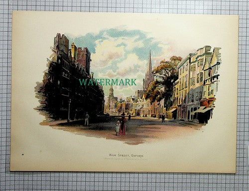 OXFORD England High Street - c.1910 Antique Print