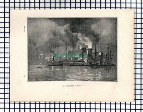 Middlesbrough By Night - c.1900 Book Print