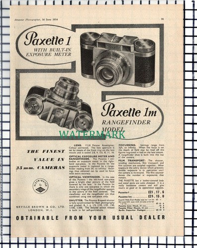 (7108) PAPER ITEM!! Paxette Camera ADVERT - 1954 CUTTING