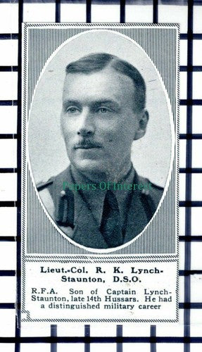 C5858) Lt Col R K Lynch-Staunton 14th Hussars World War One - 1919 Clip SMALL