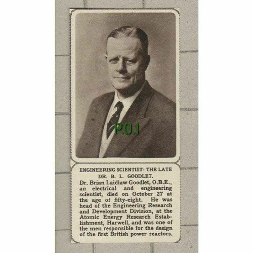 Dr Brian Laidlaw Goodlet Engineering Scientist Harwell - 1961 SMALL Cutting