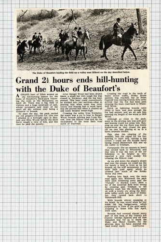 Duke of Beaufort Hunt Kilcott - 1969 Clipping