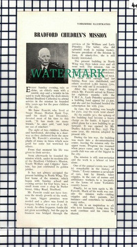 Mr Isaac Fawcitt Bradford Children's Mission Lady Priestley - 1952 Cutting