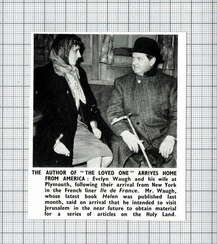 Author Evelyn Waugh & Wife - 1950 SMALL Cutting