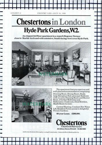 X1690) Hyde Park Gardens London House Sale Advert - 1980 Cutting