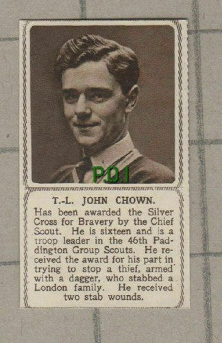 (C404) John Chown 46th Paddington Group Scouts Silver Cross - 1949 Clip SMALL!!