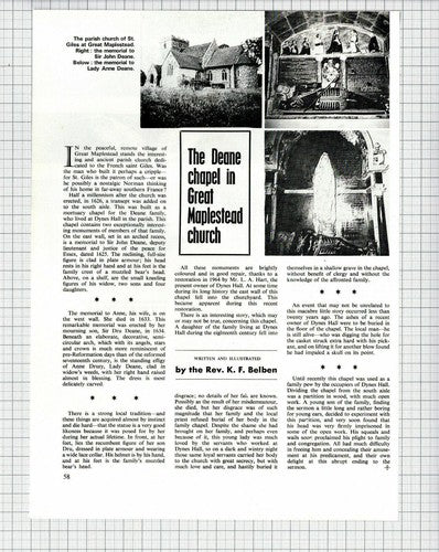 Great Maplestead Church Essex Rev K F Belben - 1971 Article