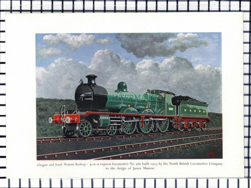 C6732) Glasgow & South Western Railway Locomotive No 386 - 1950 Print