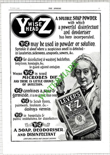Lever Brothers Wise Head YZ Soap Powder Advert - 1903 News Page / Print