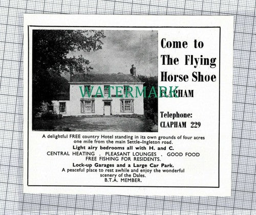(C550) The Flying Horse Shoe Horseshoe Clapham Yorkshire c.1960s Advert Cutting