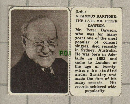 (C49) Mr Peter Dawson Baritone Sydney Australia - Small 1961 Clip