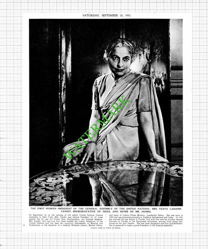 Mrs Vijaya Lakshmi Pandit India Nehru - 1953 Cutting / Print