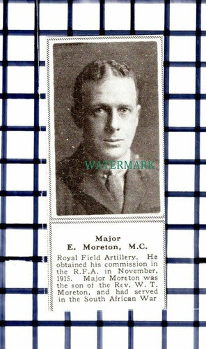C6502) Major E Moreton Royal Field Artillery Rev WT - 1918 Small Cutting