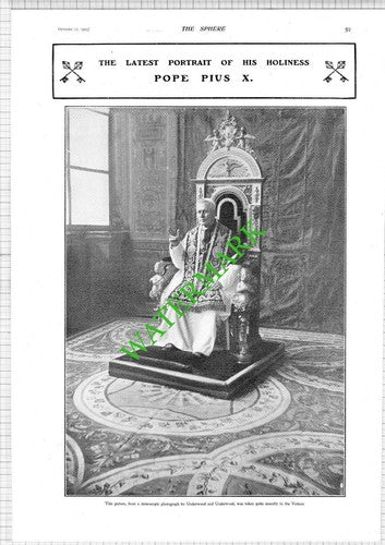 Pope Pius X Vatican - 1903 News Page / Print