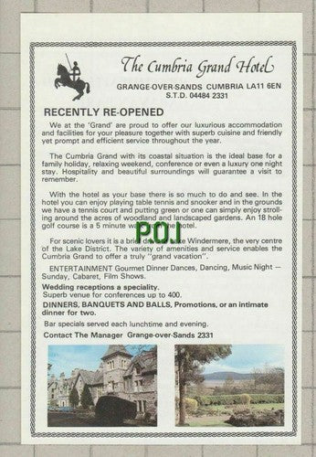 (5375) Cumbria Grand Hotel Grange Over Sands / Braithwaite Fold Caravan - c1975