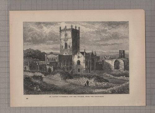 (6309) St David's Cathedral And College - 1895 Antique Book Print