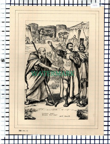 (7812) Coriolanus Menenius - c.1880 Shakespeare Book Print