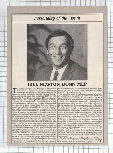 Bill Newton Dunn MEP Lincoln - 1987 Article
