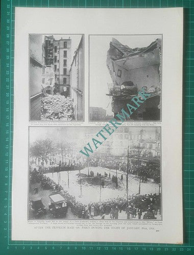 (X763) Zeppelin Raid On Paris France January 1916 World War One - c.1919
