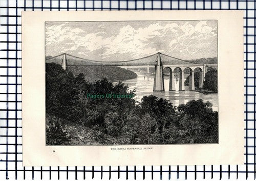 (6409) The Menai Suspension Bridge - 1892 Antique Print