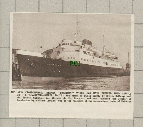 Cross Channel Steamer Ship BRIGHTON Newhaven Dieppe - 1950 Small Cutting