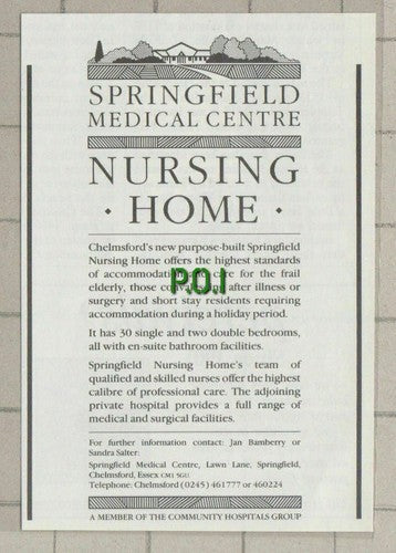 (C567) Springfield Nursing Home Chelmsford Essex - 1987 Cutting