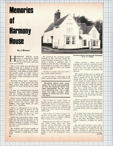 Harmony House Rayne Essex J Brown The Swan Rayne Essex - 1974 Article