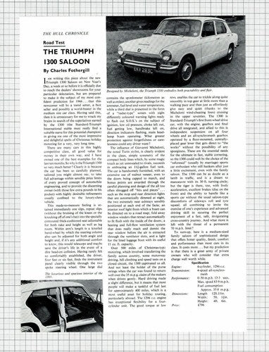 Triumph 1300 Saloon Car Review - 1966 Cutting