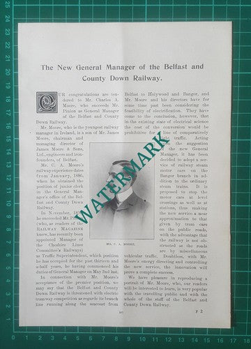 Mr Charles Moore Belfast And County Down Railway Pinion - 1904 Article