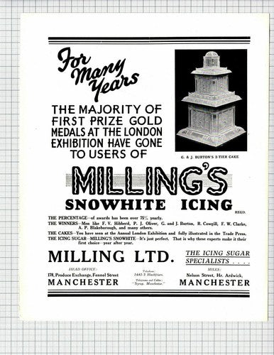 Milling's Icing Milling Ltd Manchester G & J Burton - c.1920s Advert / Print
