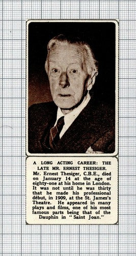 Mr Ernest Thesiger Actor Obituary - 1961 SMALL Cutting
