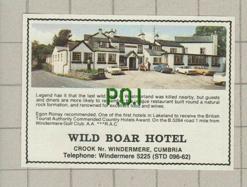 Wild Boar Hotel Crook Windermere Cumbria -1979 Small Advert