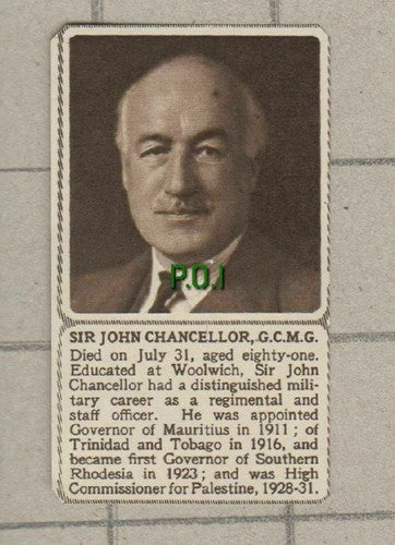 Sir John Chancellor Mauritius Palestine Obituary - 1952 SMALL News Clipping