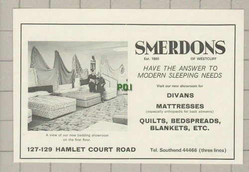 Smerdons Of Westcliff Essex - 1970 Advert