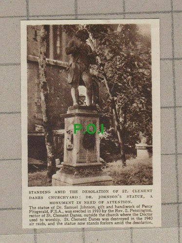 C2140) St Clement Danes Churchyard Dr Samuel Johnson Statue - 1948 Clip