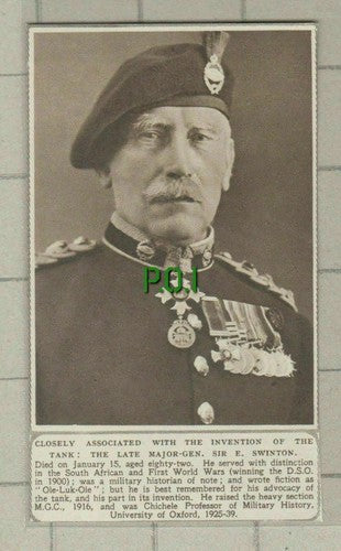 C699) Major Gen Sir E Swinton Tank Invention Historian Obituary - 1951 Cutting
