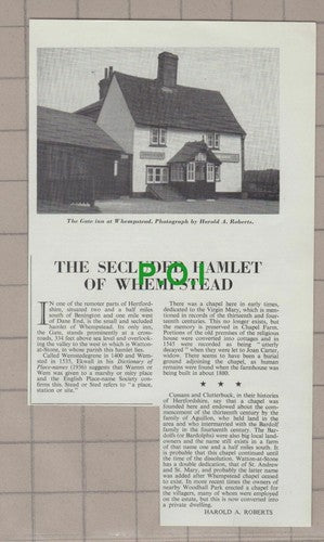 The Gate Inn Whempstead Hertfordshire Harold Roberts - 1962 Cutting / Print