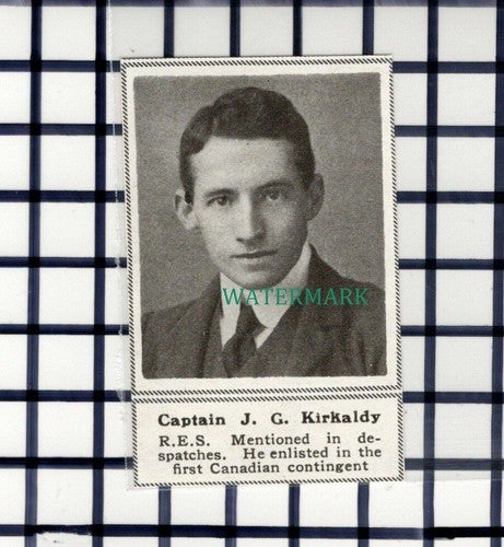 C6273) Captain J G Kirkcaldy RES World War One WW1 - 1918 SMALL Cutting