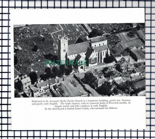 (7527) Hythe Parish Church Kent Aerial View St Leonard - 1950s Cutting