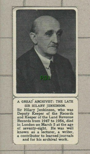 (5347) Sir Hilary Jenkinson Archivist Obituary - SMALL 1961 Clip