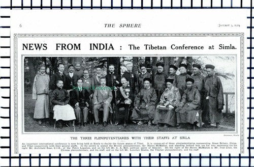 C6016) Tibetan Conference Simla Tibet Sir Henry McMahon Ivan Chen - 1914 Cutting