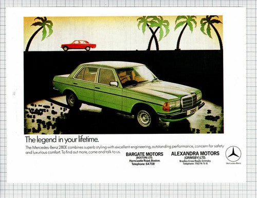 Mercedes 280E Car Advert - 1978 Clipping / Print