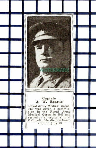 C6503) Capt J W Beattie Royal Army Medical Corps Gallipoli - 1918 Small Cutting