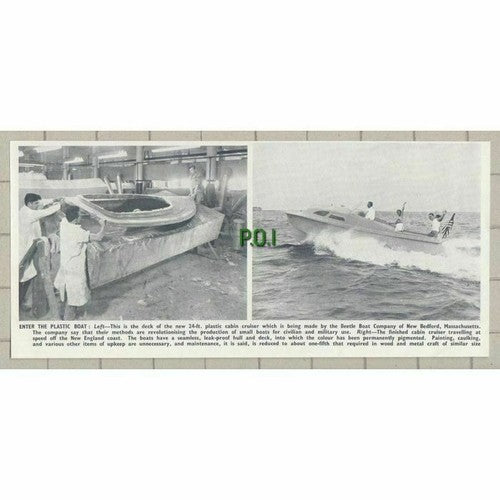 Beetle Boat Company New Bedford Massachusetts Plastic Boat -1950 News Cutting