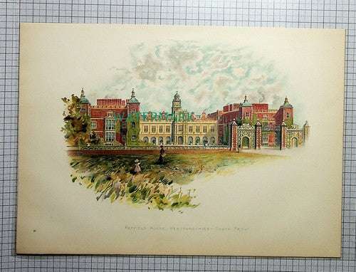 HATFIELD HOUSE Hertfordshire England - c.1910 Antique Print