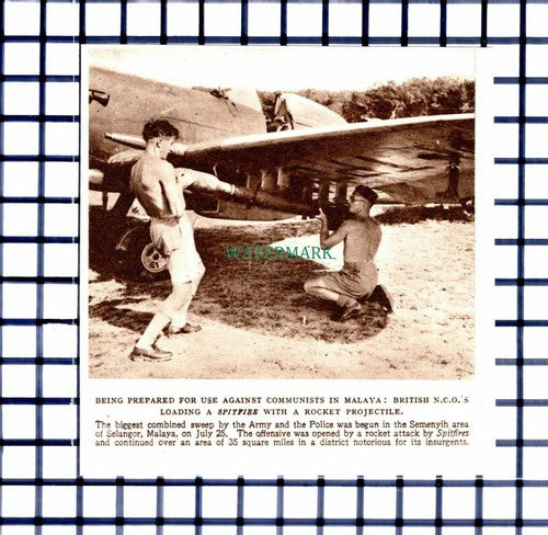 C6509) Semenyih Malaya British NCOs Loading Spitfire With Rocket - 1948 Cutting
